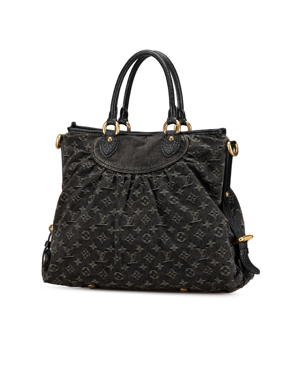 Monogram Denim Neo Cabby GM with Leather Trim and Top Zip Closure