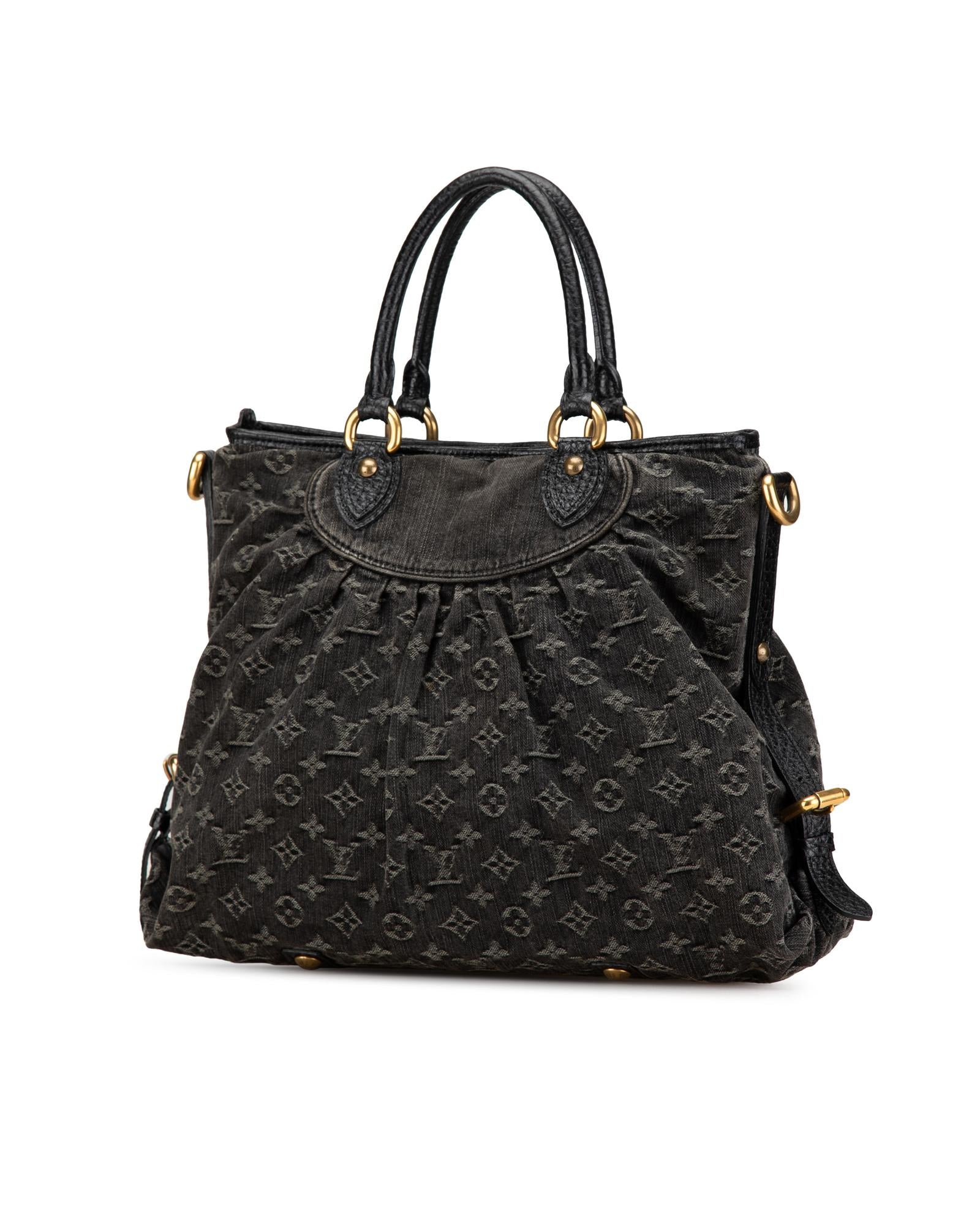 Monogram Denim Neo Cabby GM with Leather Trim and Top Zip Closure