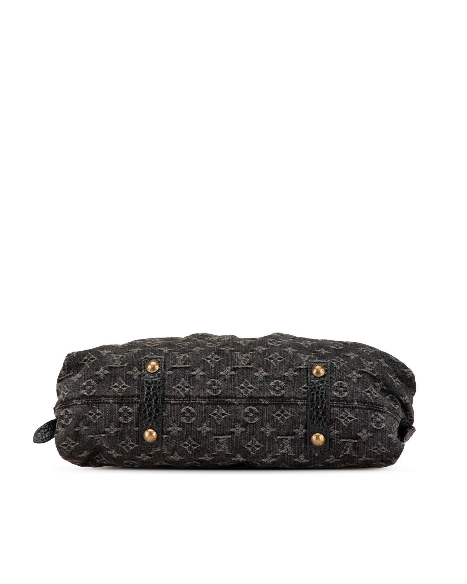 Monogram Denim Neo Cabby GM with Leather Trim and Top Zip Closure