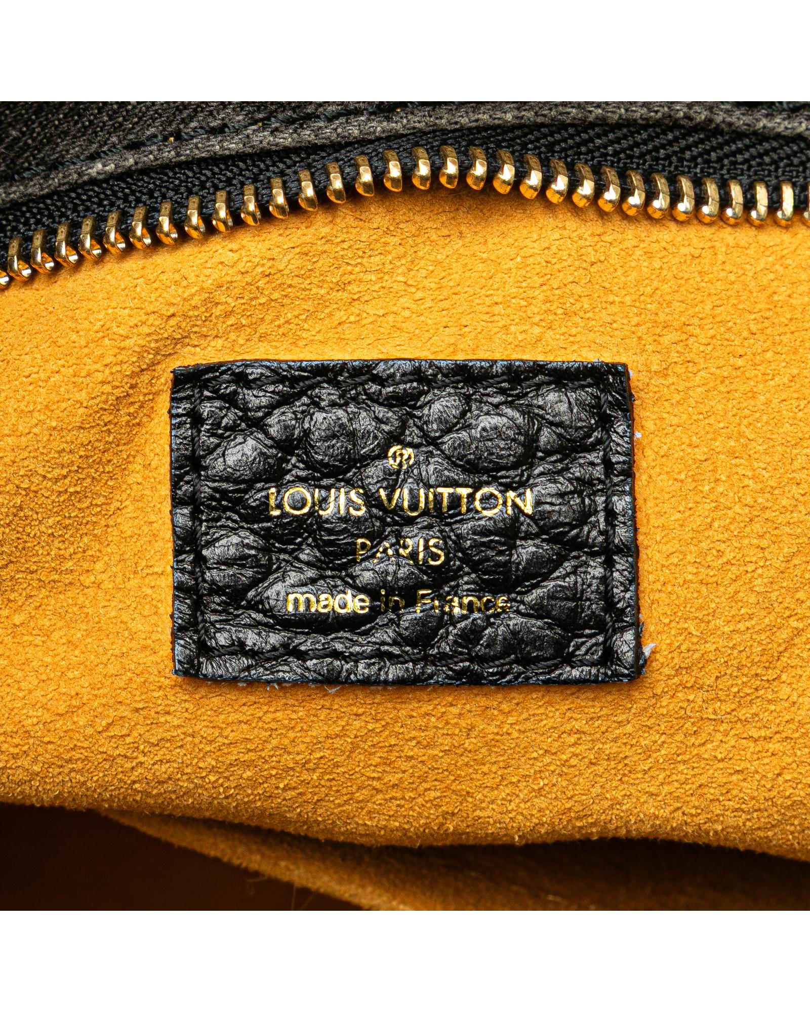 Monogram Denim Neo Cabby GM with Leather Trim and Top Zip Closure