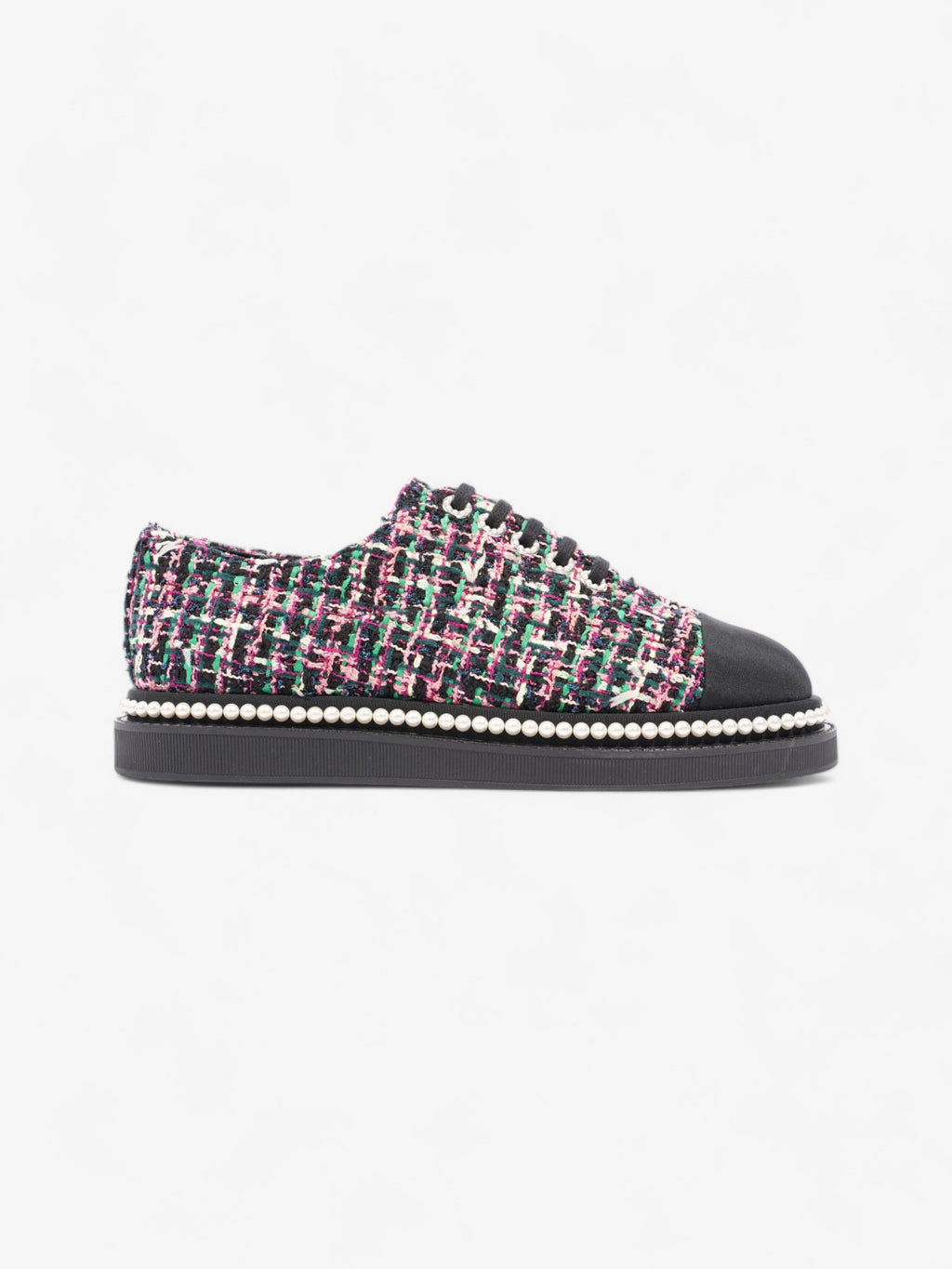 Chanel Tweed Faux Pearl Lace Up Multicolour  / Black Tweed EU 39.5 UK 6.5