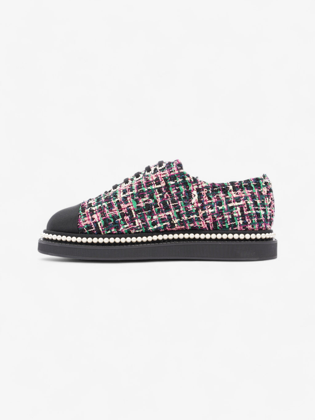 Chanel Tweed Faux Pearl Lace Up Multicolour  / Black Tweed EU 39.5 UK 6.5