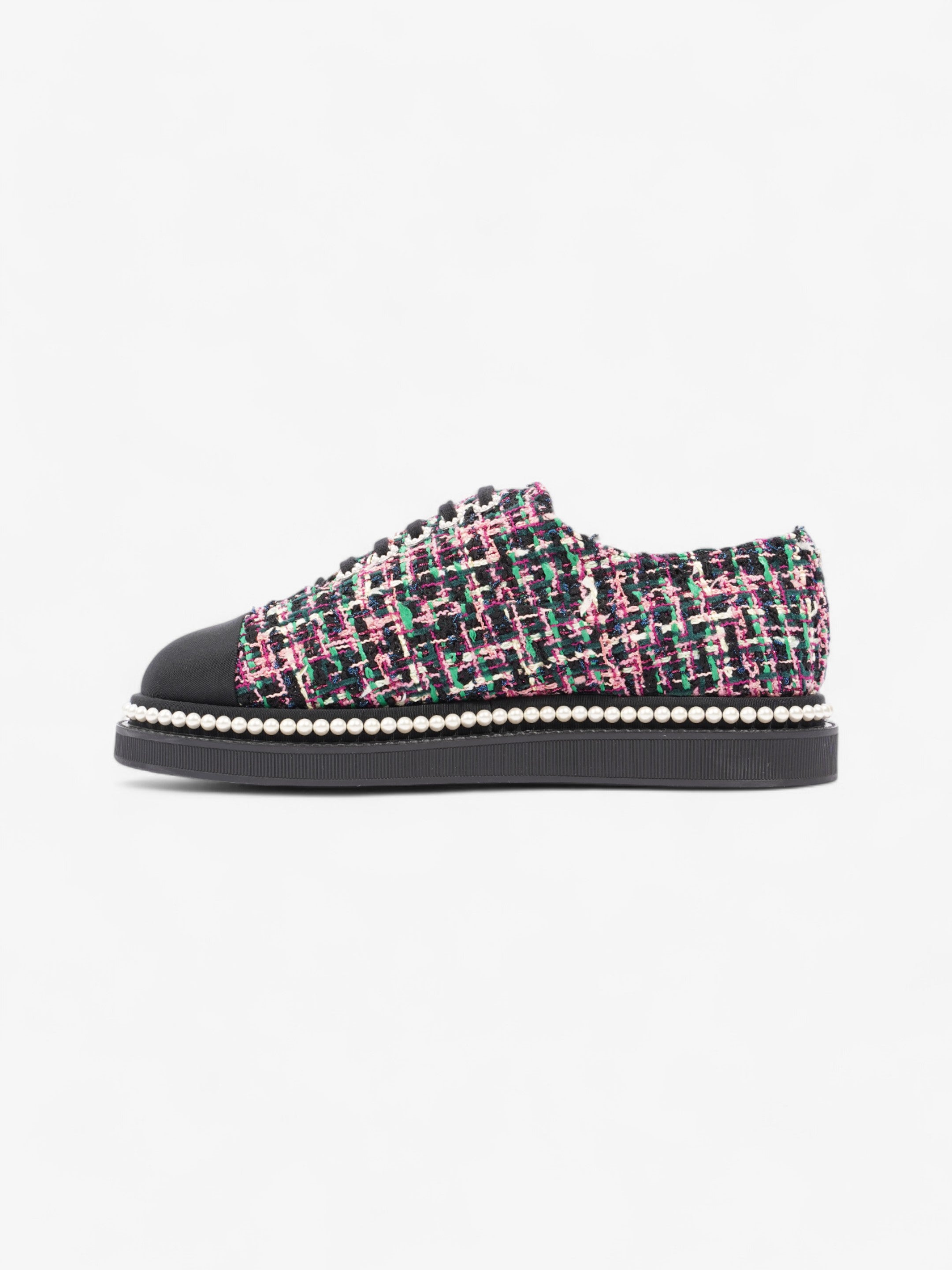 Chanel Tweed Faux Pearl Lace Up Multicolour  / Black Tweed EU 39.5 UK 6.5