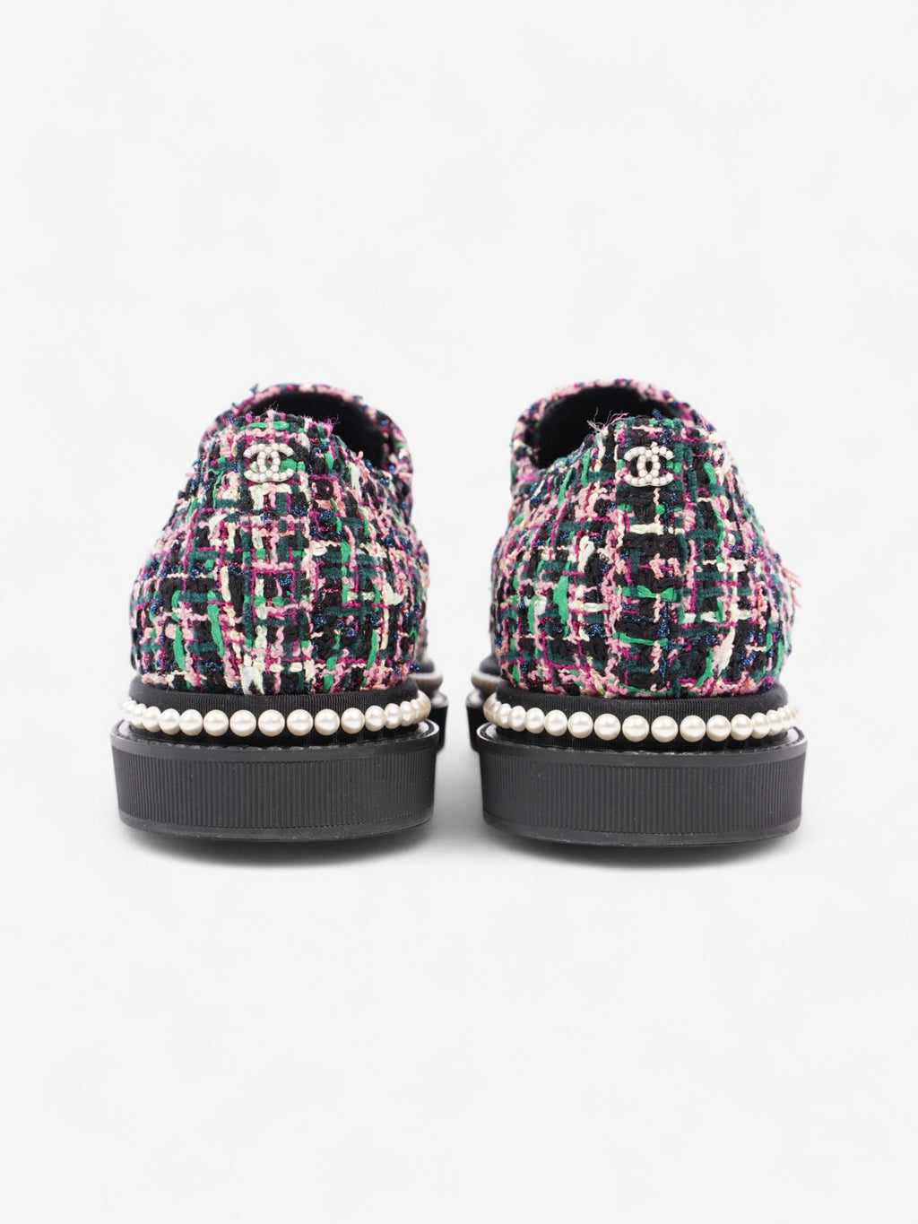 Chanel Tweed Faux Pearl Lace Up Multicolour  / Black Tweed EU 39.5 UK 6.5