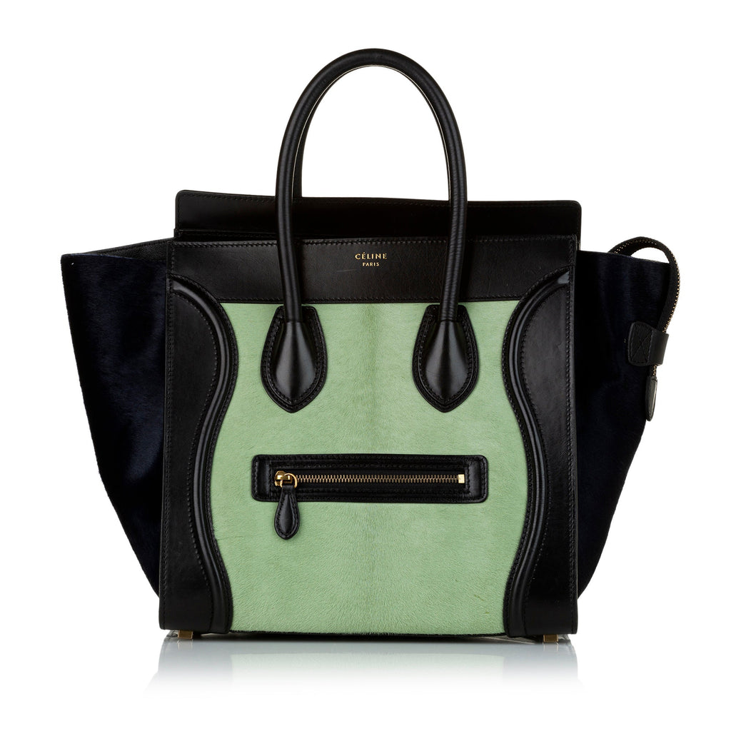 Green Celine Mini Luggage Bicolor Pony Hair Tote Bag