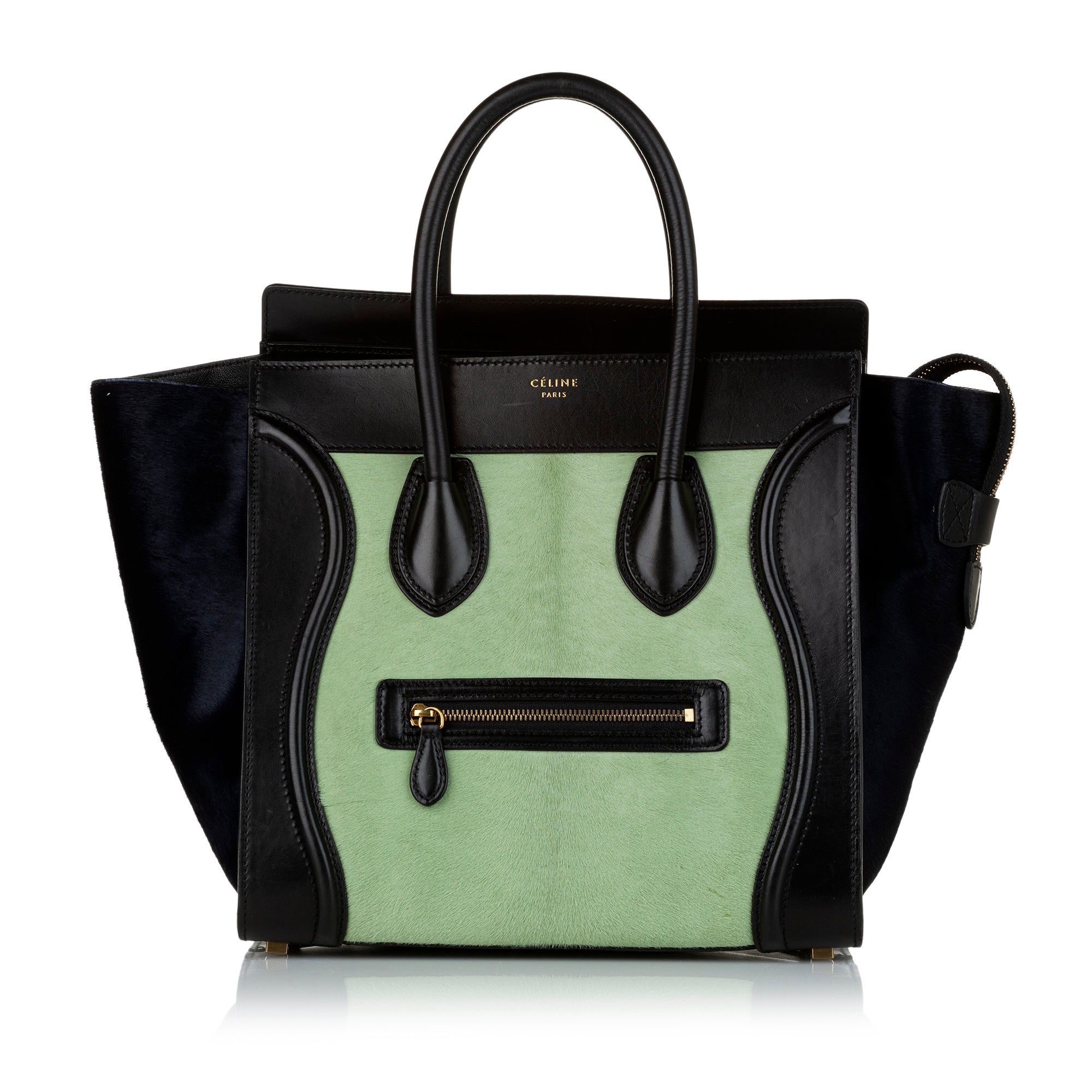 Green Celine Mini Luggage Bicolor Pony Hair Tote Bag