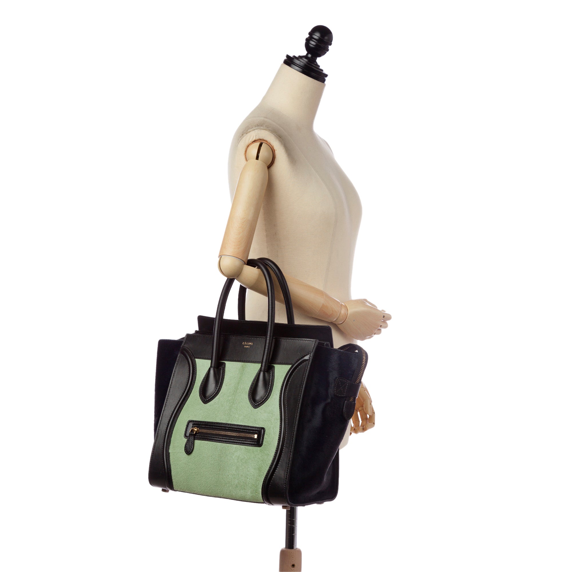 Green Celine Mini Luggage Bicolor Pony Hair Tote Bag