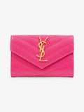 Saint Laurent Monogram Envelope Wallet Bubblegum Pink / Gold Grained Leather Small