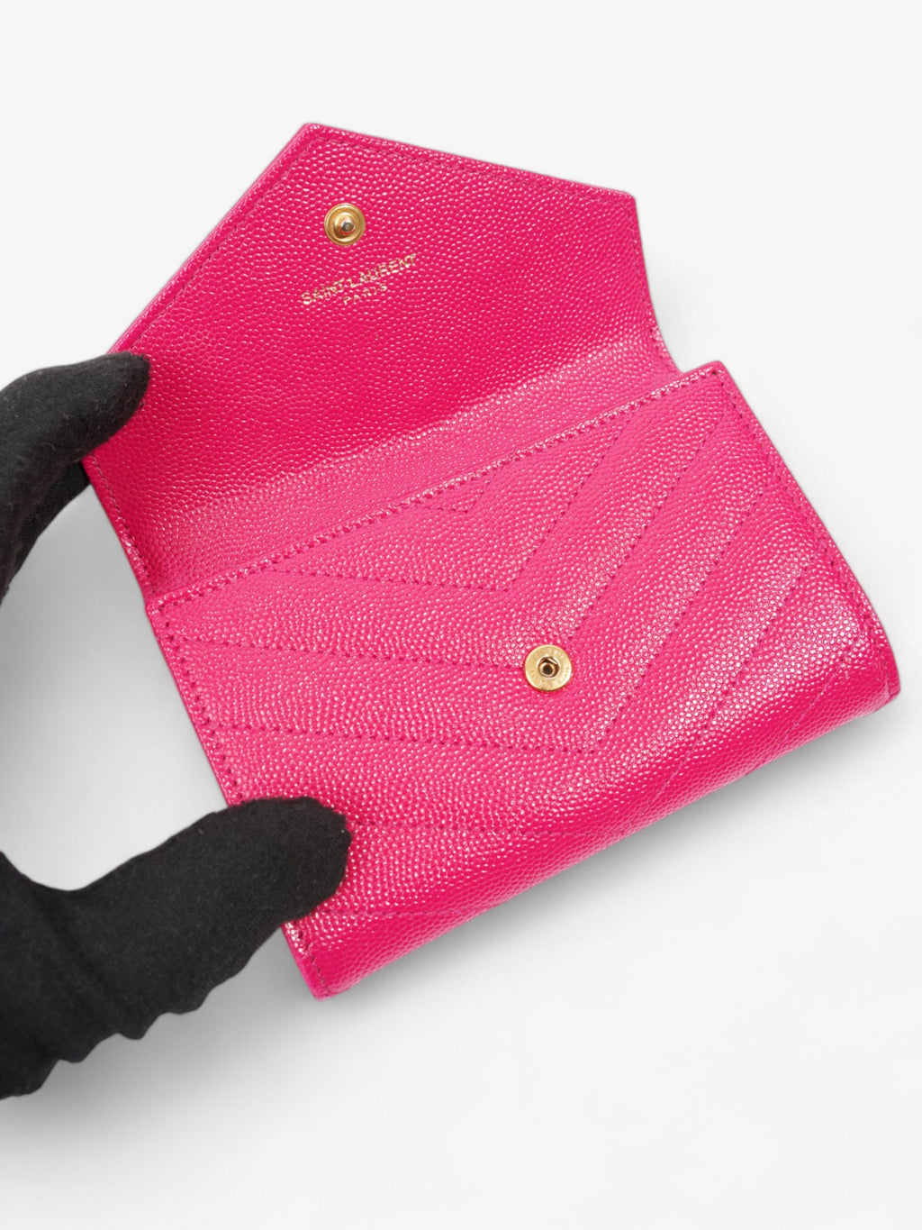 Saint Laurent Monogram Envelope Wallet Bubblegum Pink / Gold Grained Leather Small