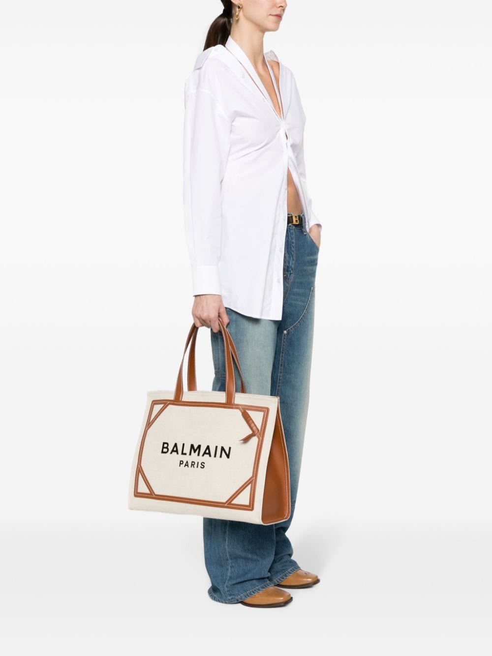 B-ARMY MEDIUM CANVAS AND LEATHER TOTE BAG