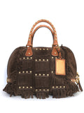Brown Suede Tassel Bowling Bag