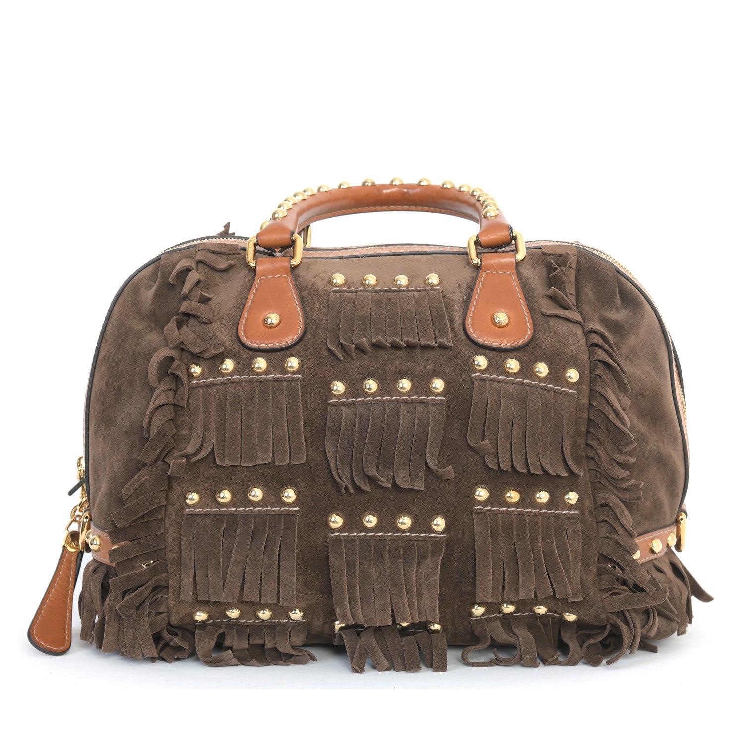 Brown Suede Tassel Bowling Bag