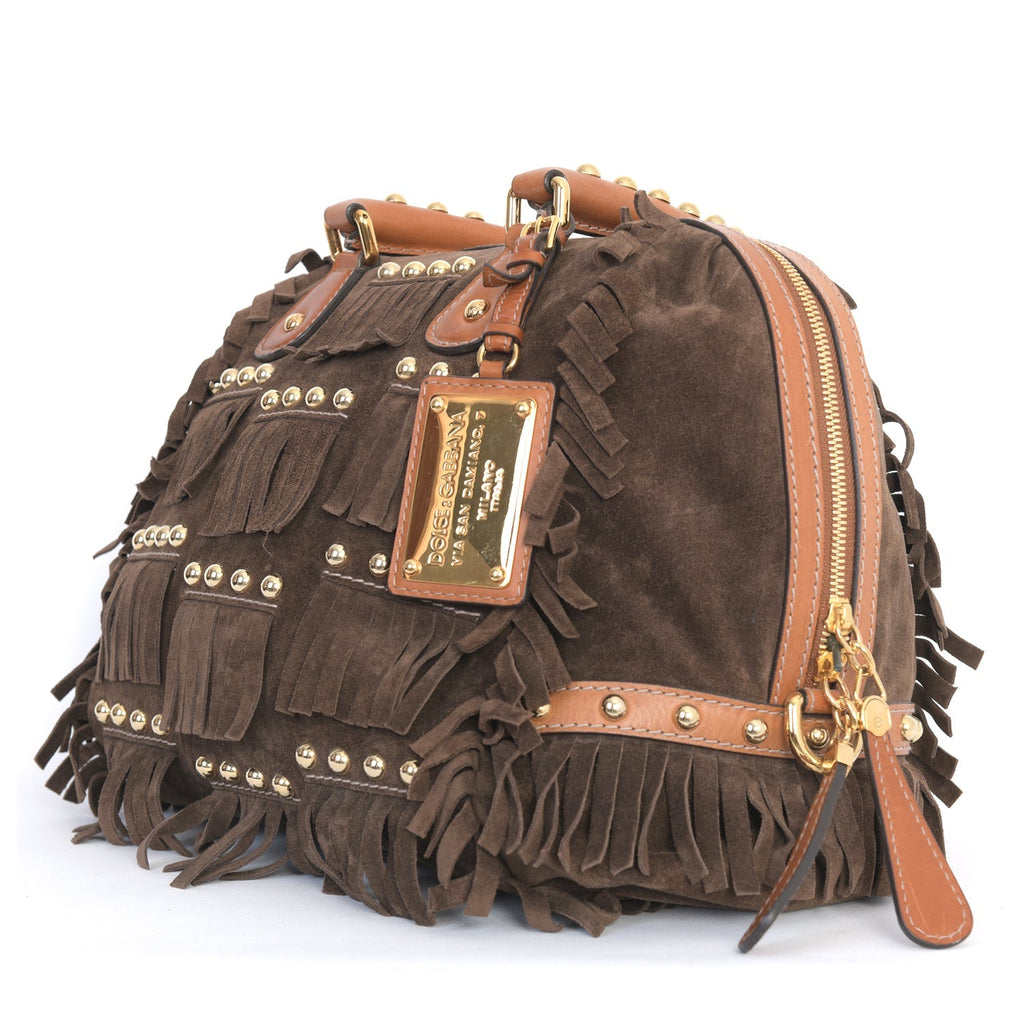 Brown Suede Tassel Bowling Bag