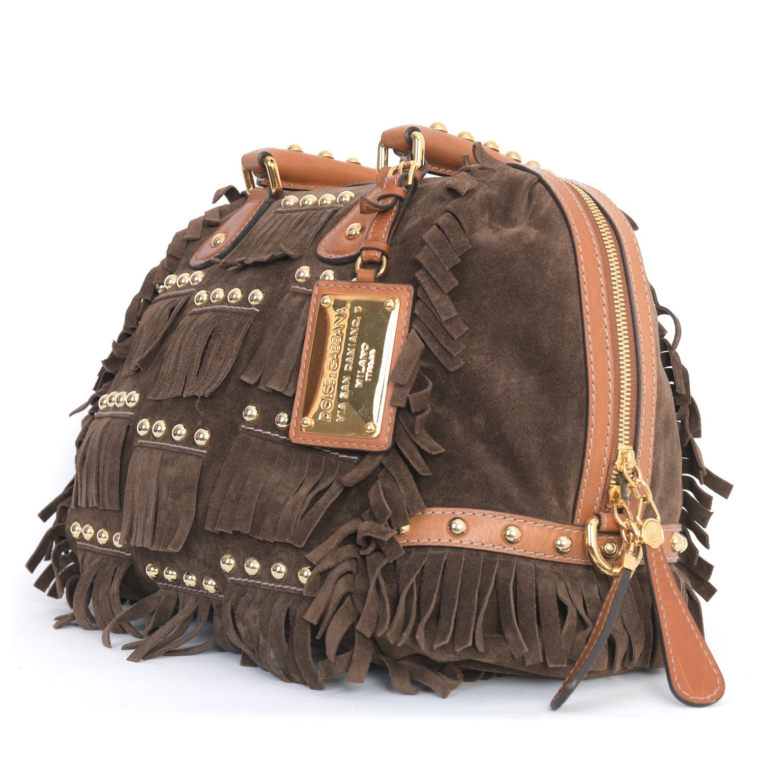 Brown Suede Tassel Bowling Bag