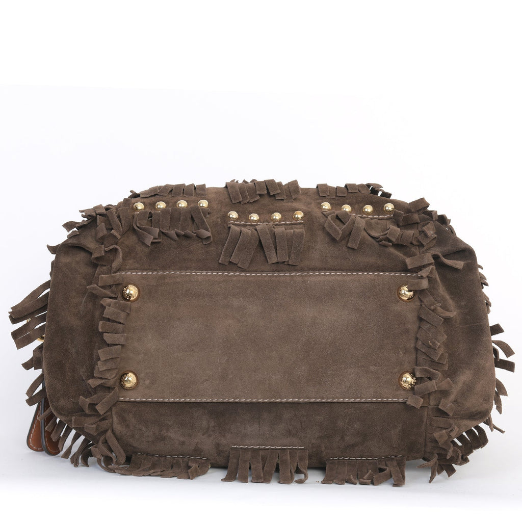 Brown Suede Tassel Bowling Bag