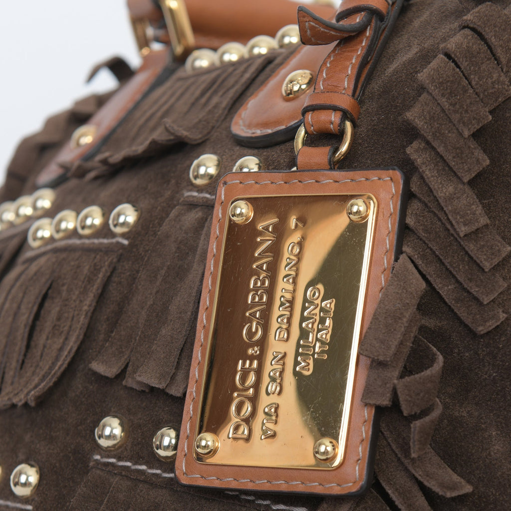 Brown Suede Tassel Bowling Bag