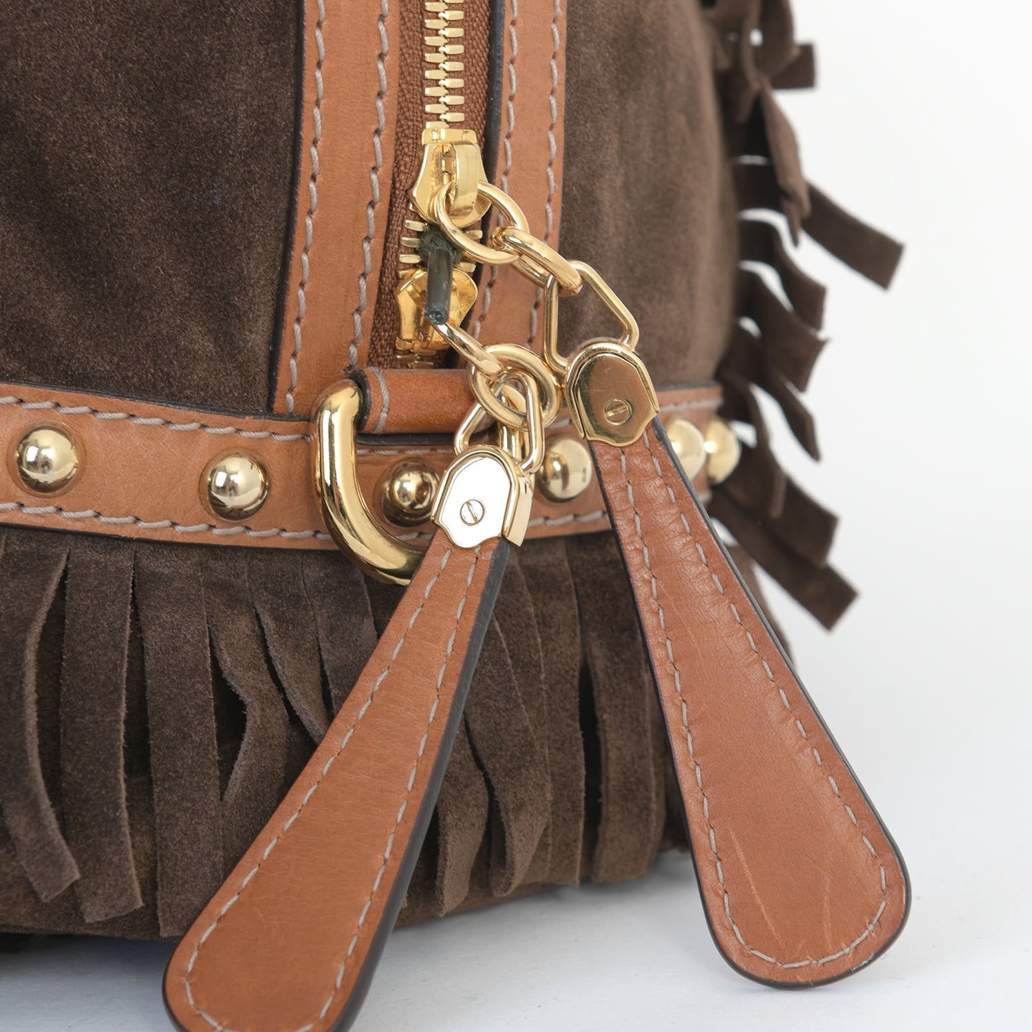 Brown Suede Tassel Bowling Bag