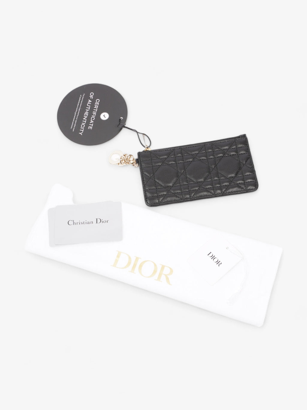 Christian Dior Lady Dior Card And Coin Wallet Black Lambskin Leather