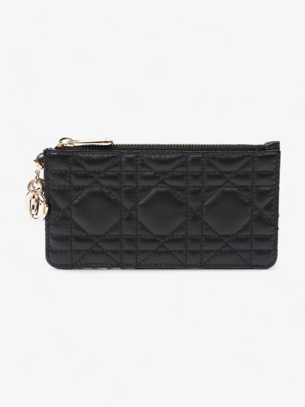 Christian Dior Lady Dior Card And Coin Wallet Black Lambskin Leather