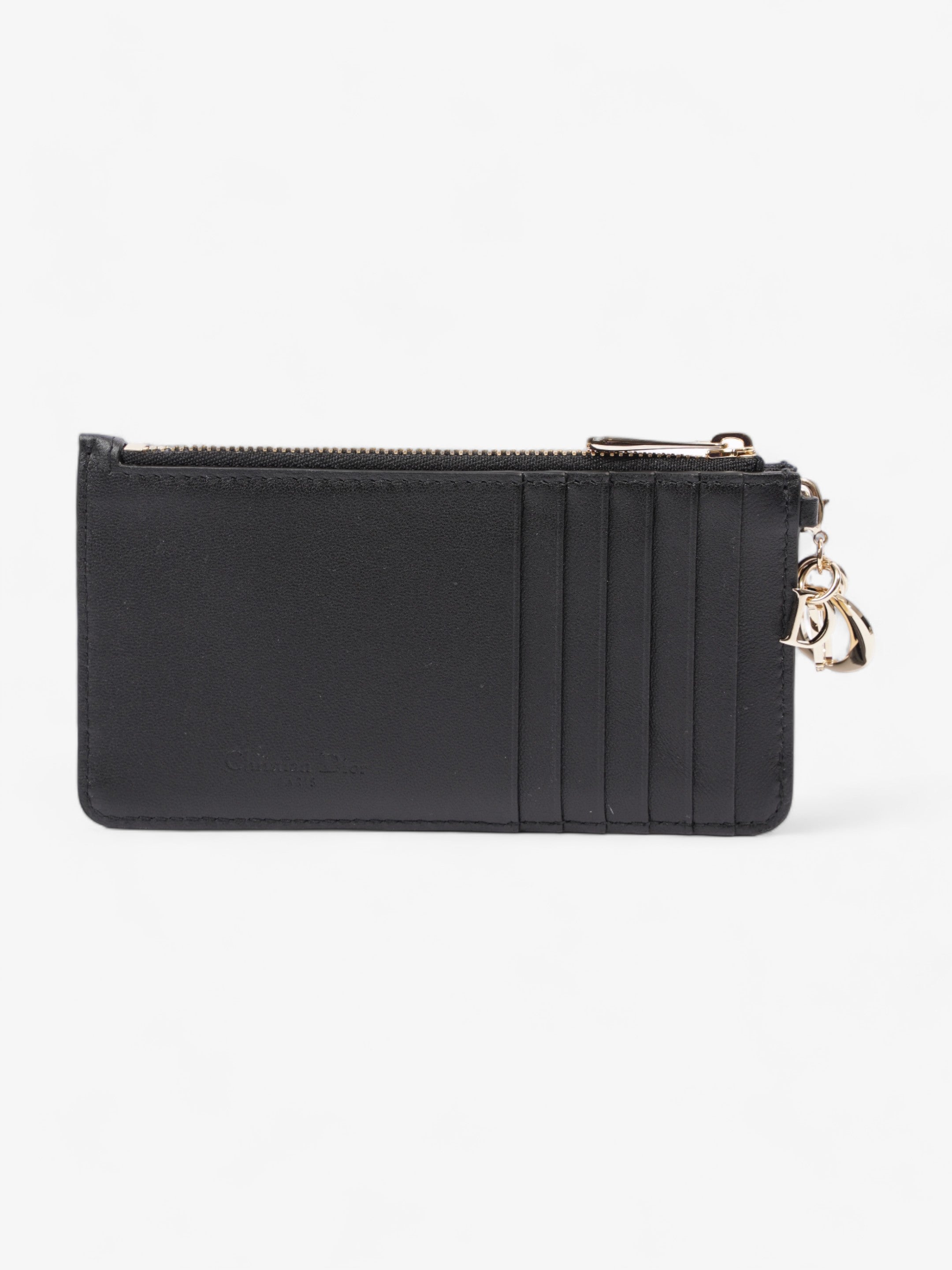 Christian Dior Lady Dior Card And Coin Wallet Black Lambskin Leather