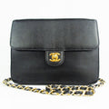CHANEL black lizard exotic leather flap bag - vintage