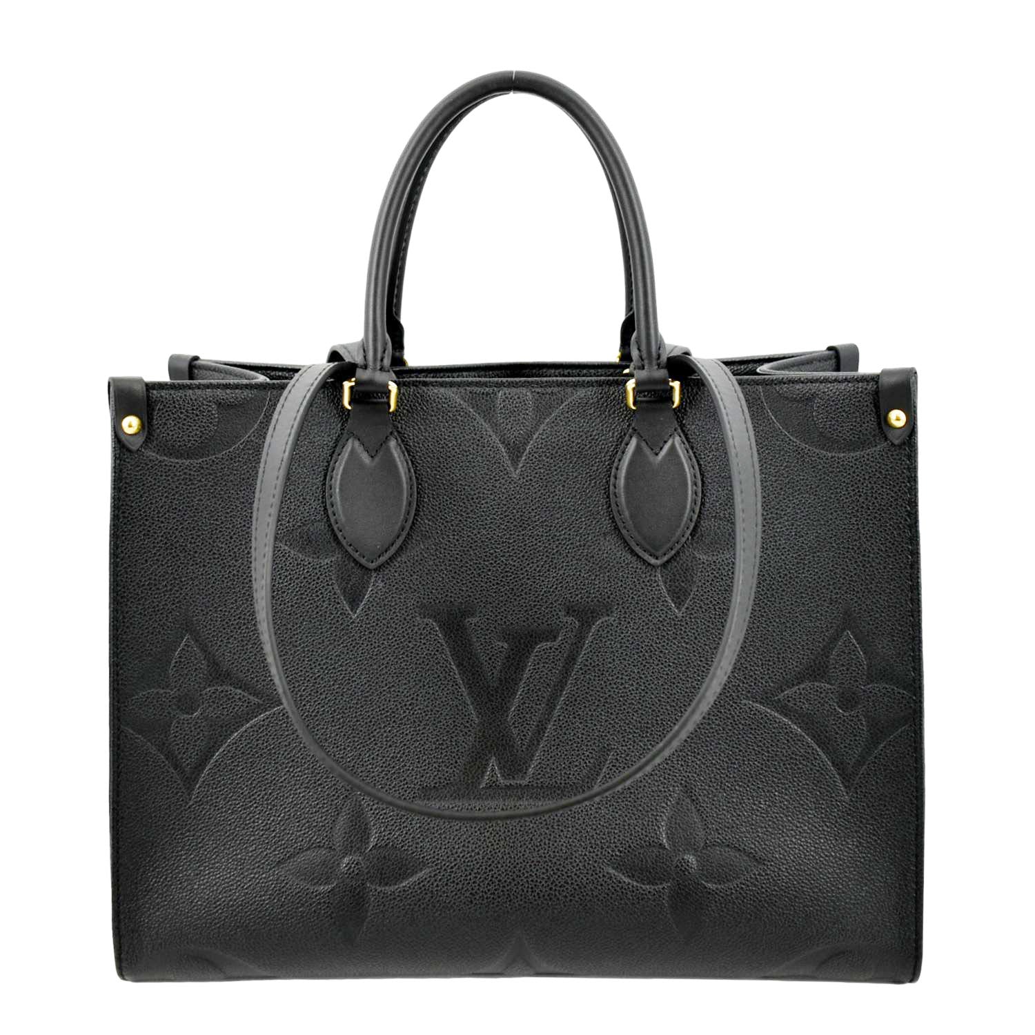 LOUIS VUITTON Onthego MM Giant Monogram Empreinte Leather Tote Bag Black