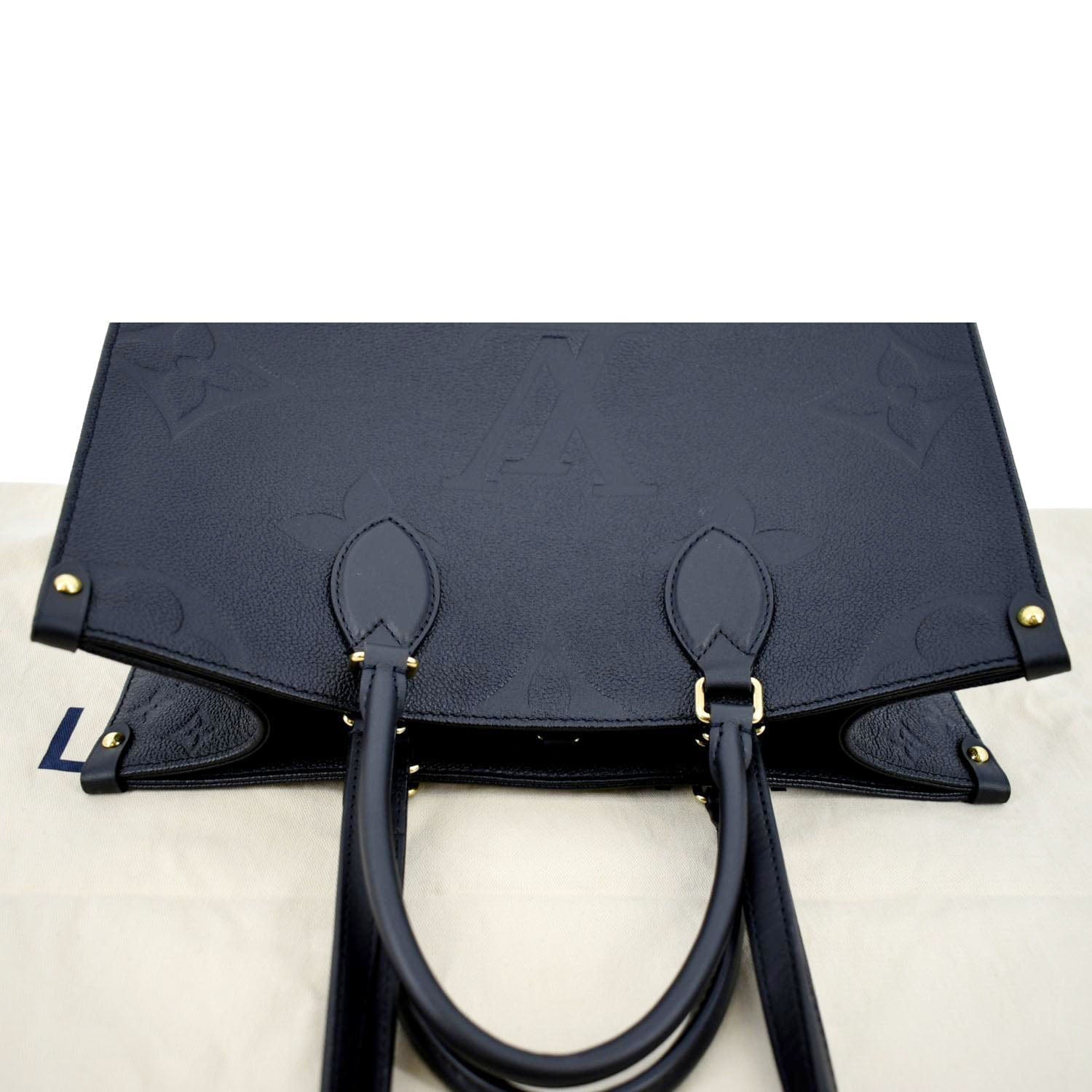 LOUIS VUITTON Onthego MM Giant Monogram Empreinte Leather Tote Bag Black