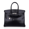 Hermes Birkin 35 Bag Black Box Palladium Guilloche Hardware