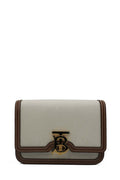 Mini Two-Tone Canvas and Leather TB Crossbody Bag White Brown