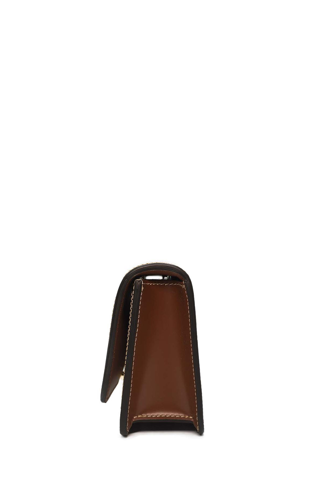 Mini Two-Tone Canvas and Leather TB Crossbody Bag White Brown