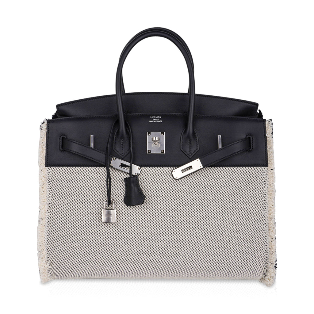 Hermes Birkin Fray Fray 35 Bag Black Swift Leather / Toile Limited Edition