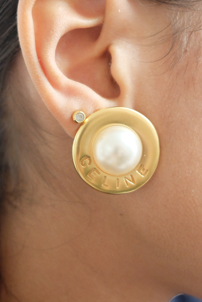 Celine vintage pearl earrings - 1990s
