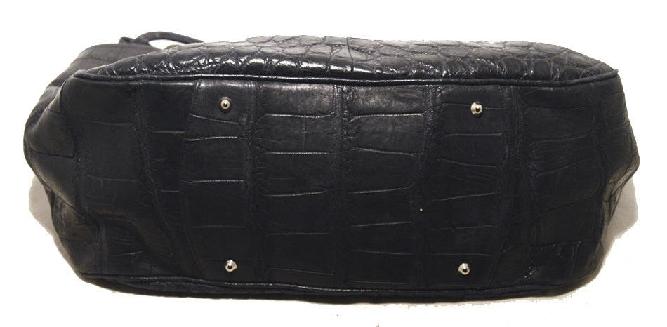 Gorgeous Designer Navy Blue Alligator Shoulder Bag Tote