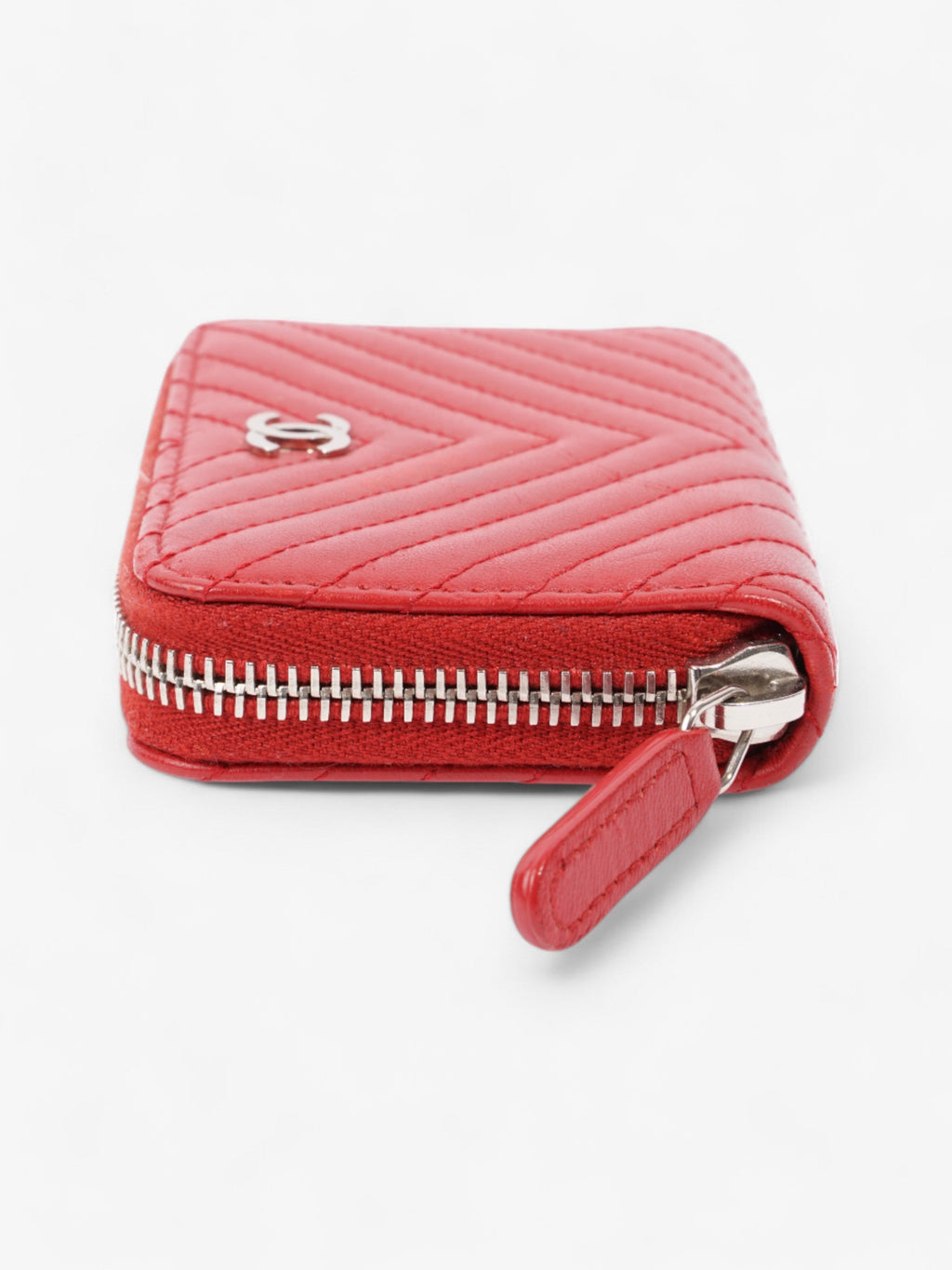 Chanel Zip Around Coin Purse Red Lambskin Leather