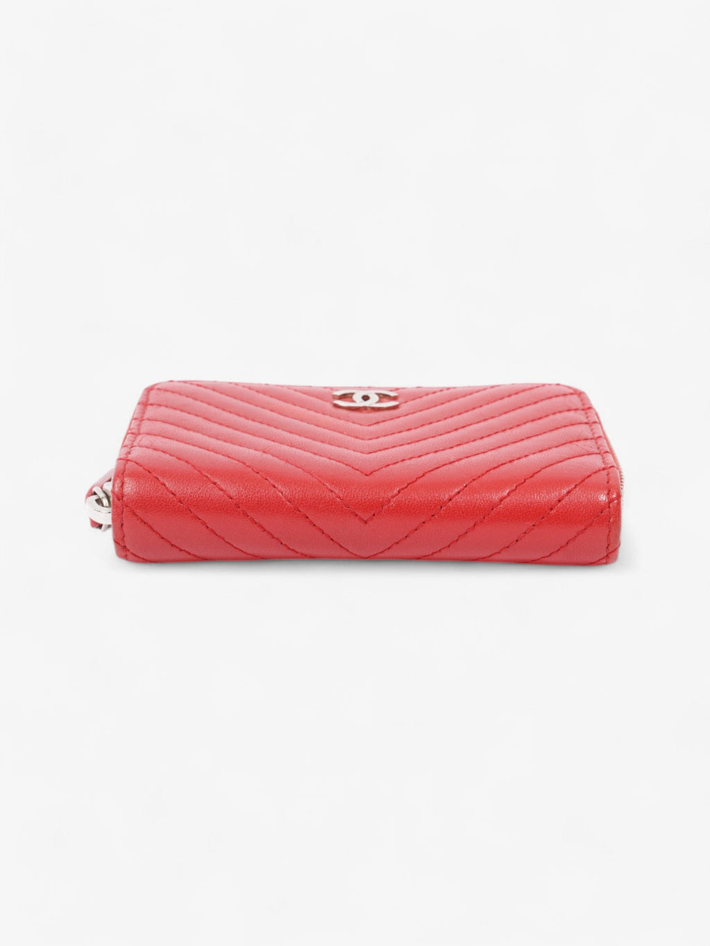 Chanel Zip Around Coin Purse Red Lambskin Leather