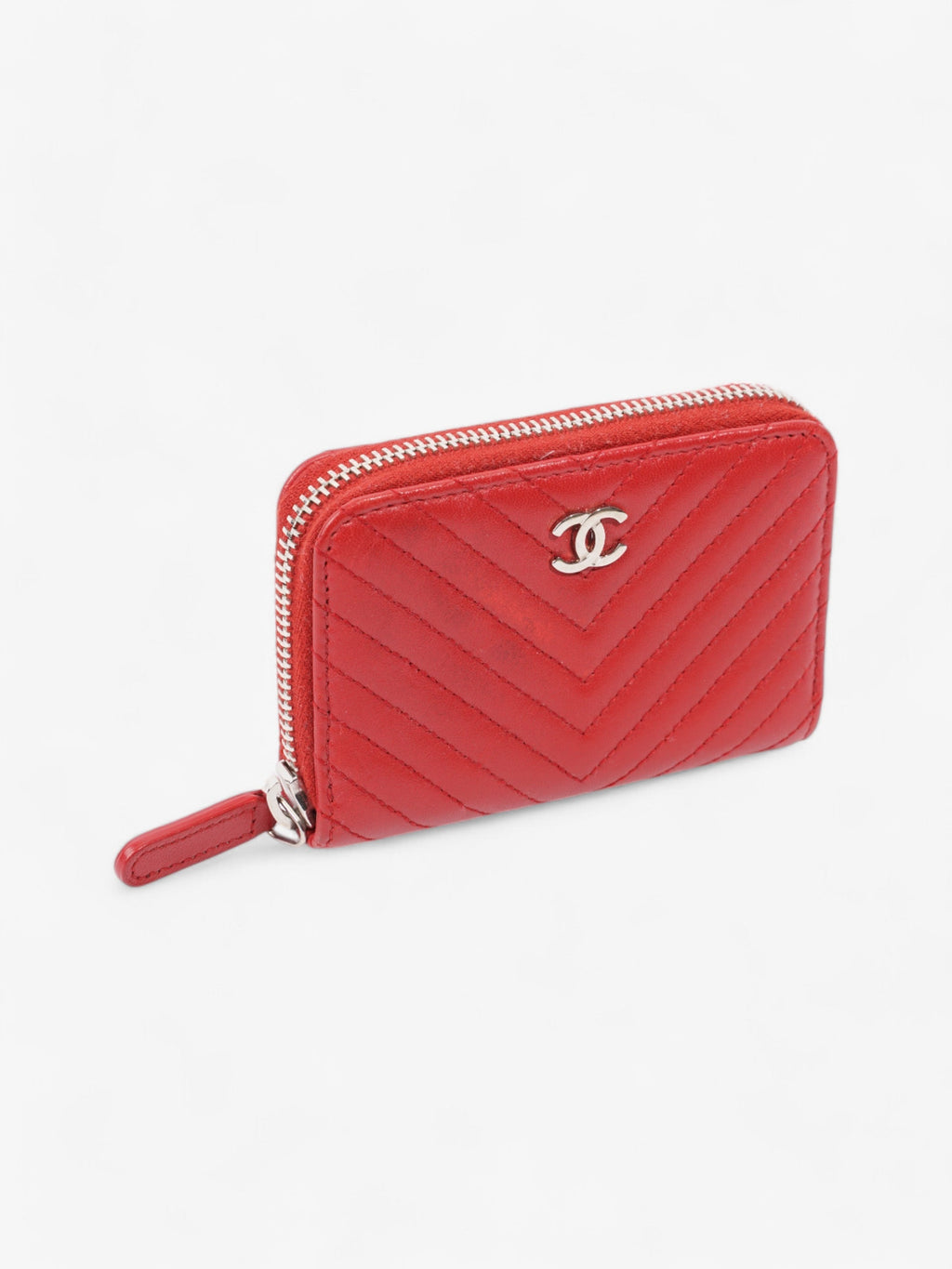 Chanel Zip Around Coin Purse Red Lambskin Leather