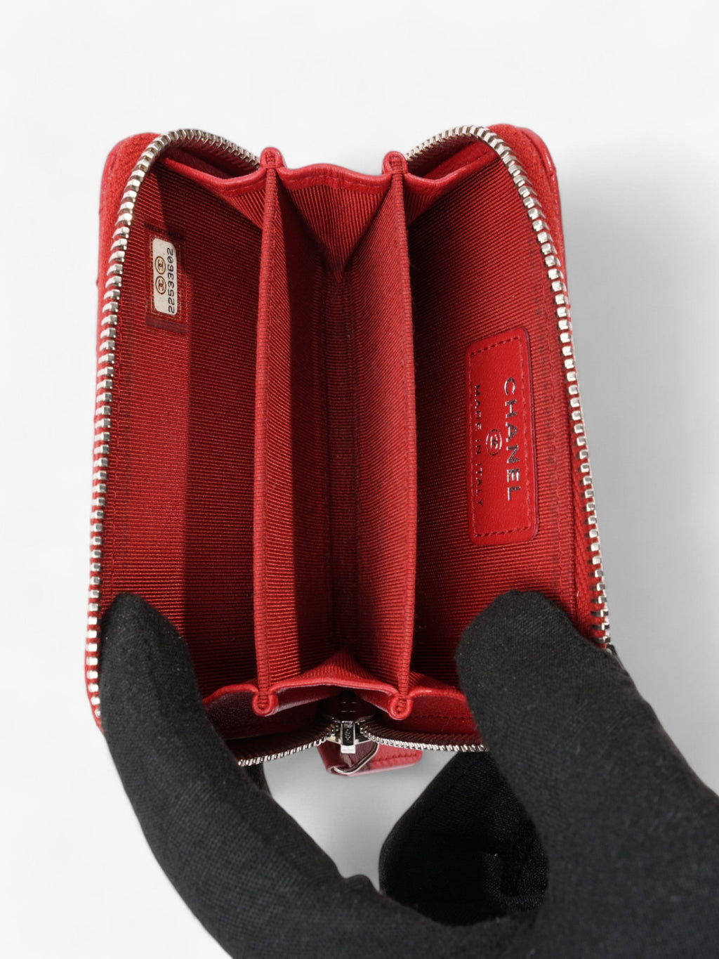 Chanel Zip Around Coin Purse Red Lambskin Leather