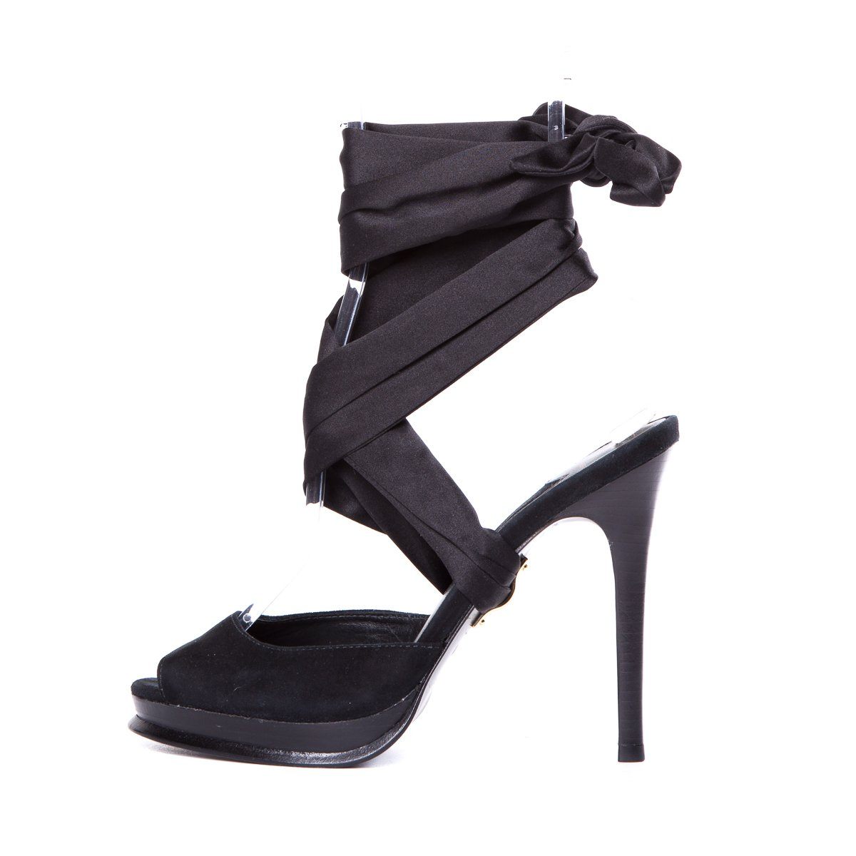 DVF Black Satin Wrap Around Sandals SZ 7 Sale