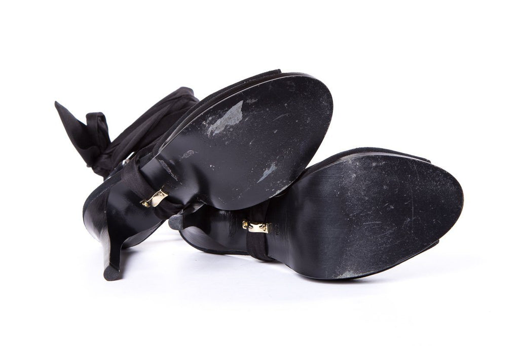 DVF Black Satin Wrap Around Sandals SZ 7 Sale