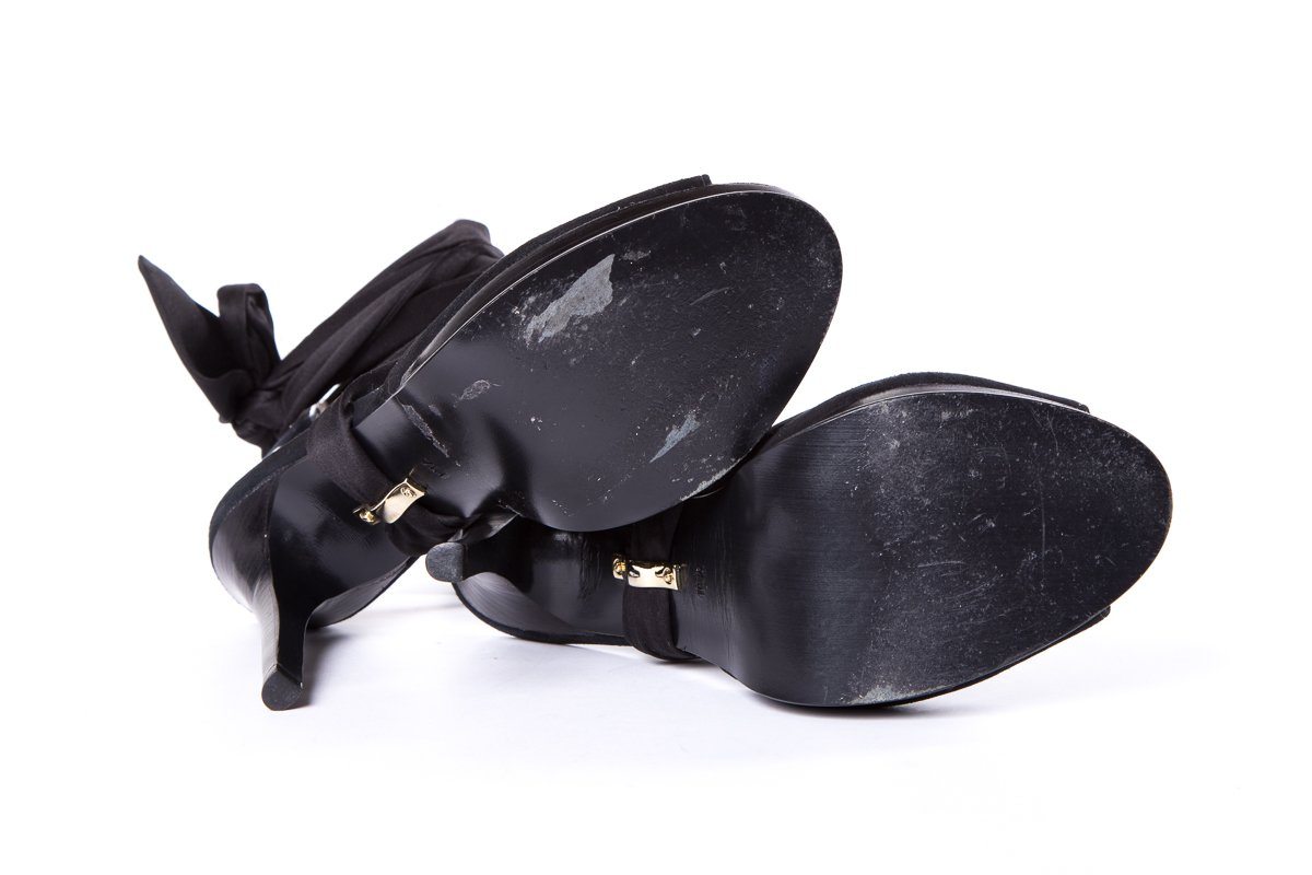 DVF Black Satin Wrap Around Sandals SZ 7 Sale
