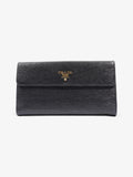 Prada Continental Flap Wallet Black Leather