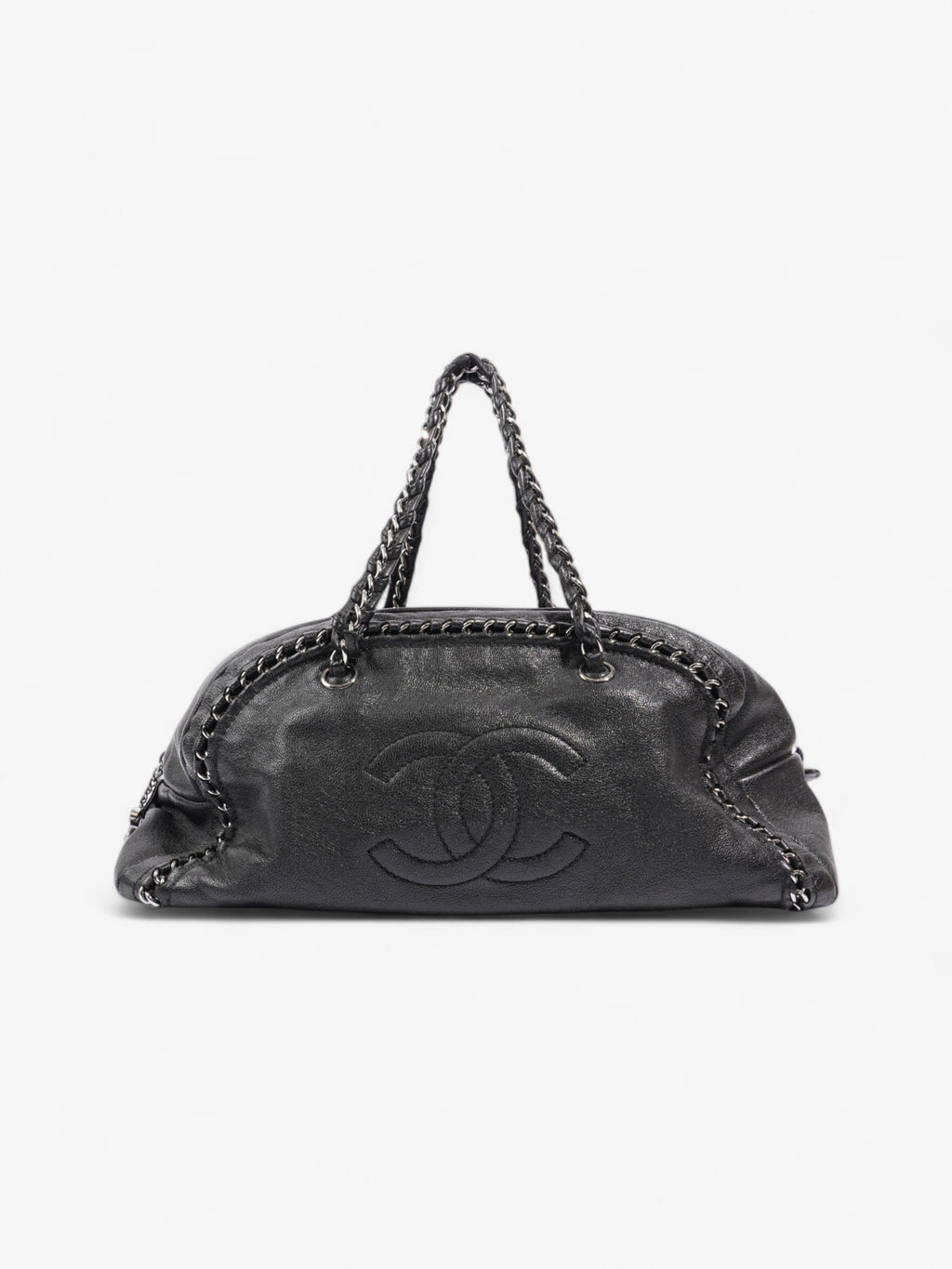 Chanel Luxe Ligne Bowling Bag Black Goatskin Leather Large