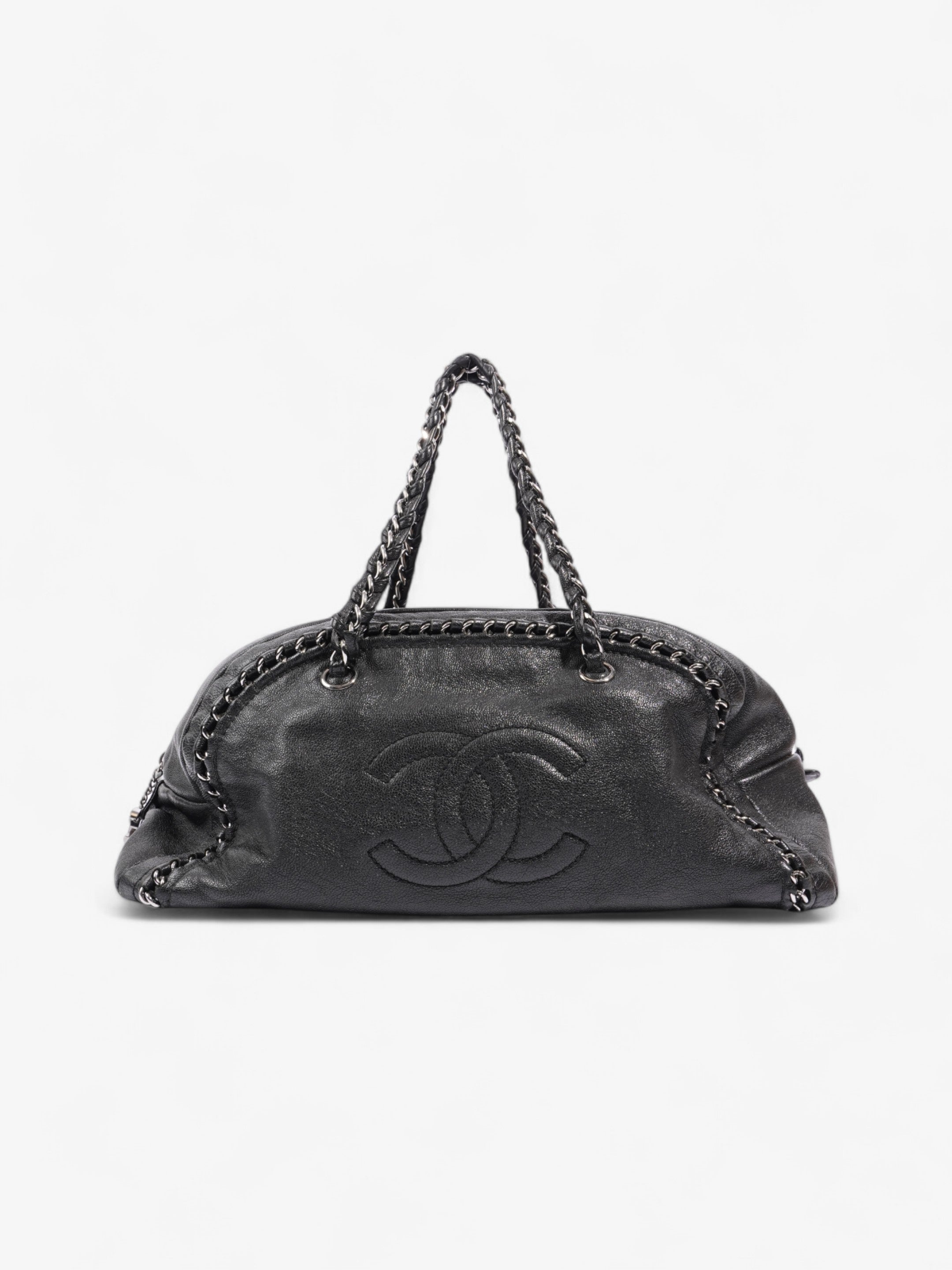 Chanel Luxe Ligne Bowling Bag Black Goatskin Leather Large
