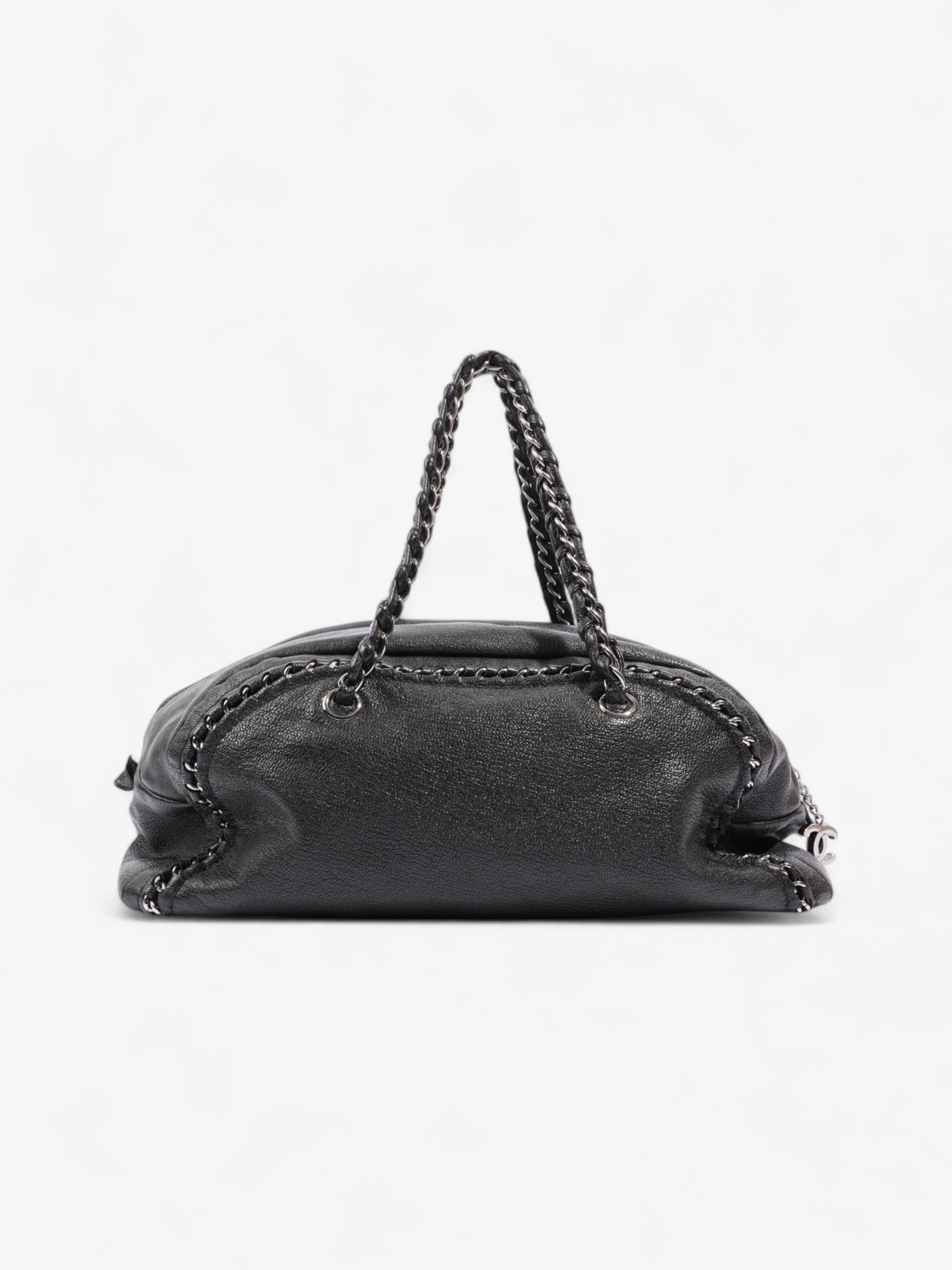 Chanel Luxe Ligne Bowling Bag Black Goatskin Leather Large