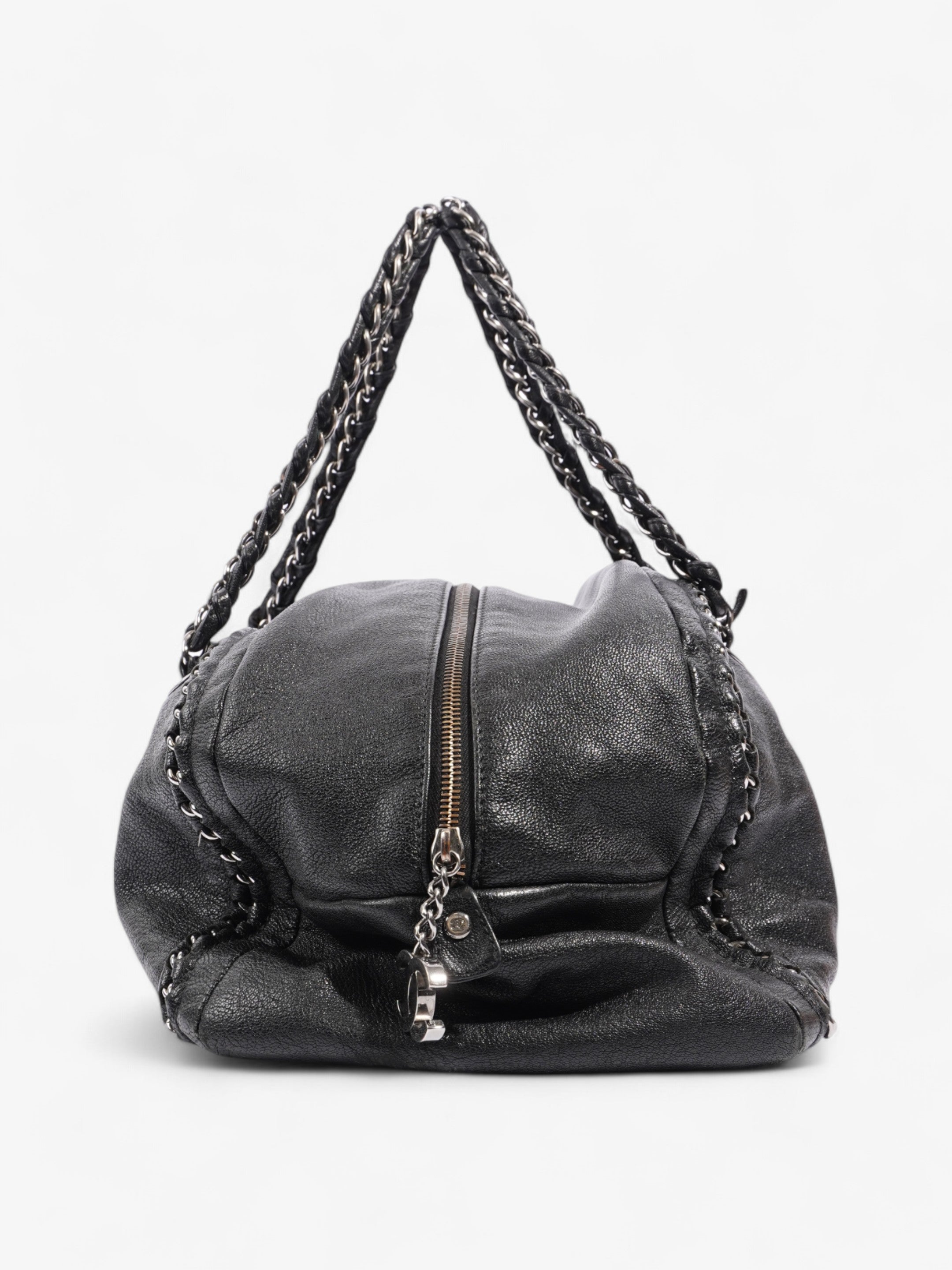 Chanel Luxe Ligne Bowling Bag Black Goatskin Leather Large