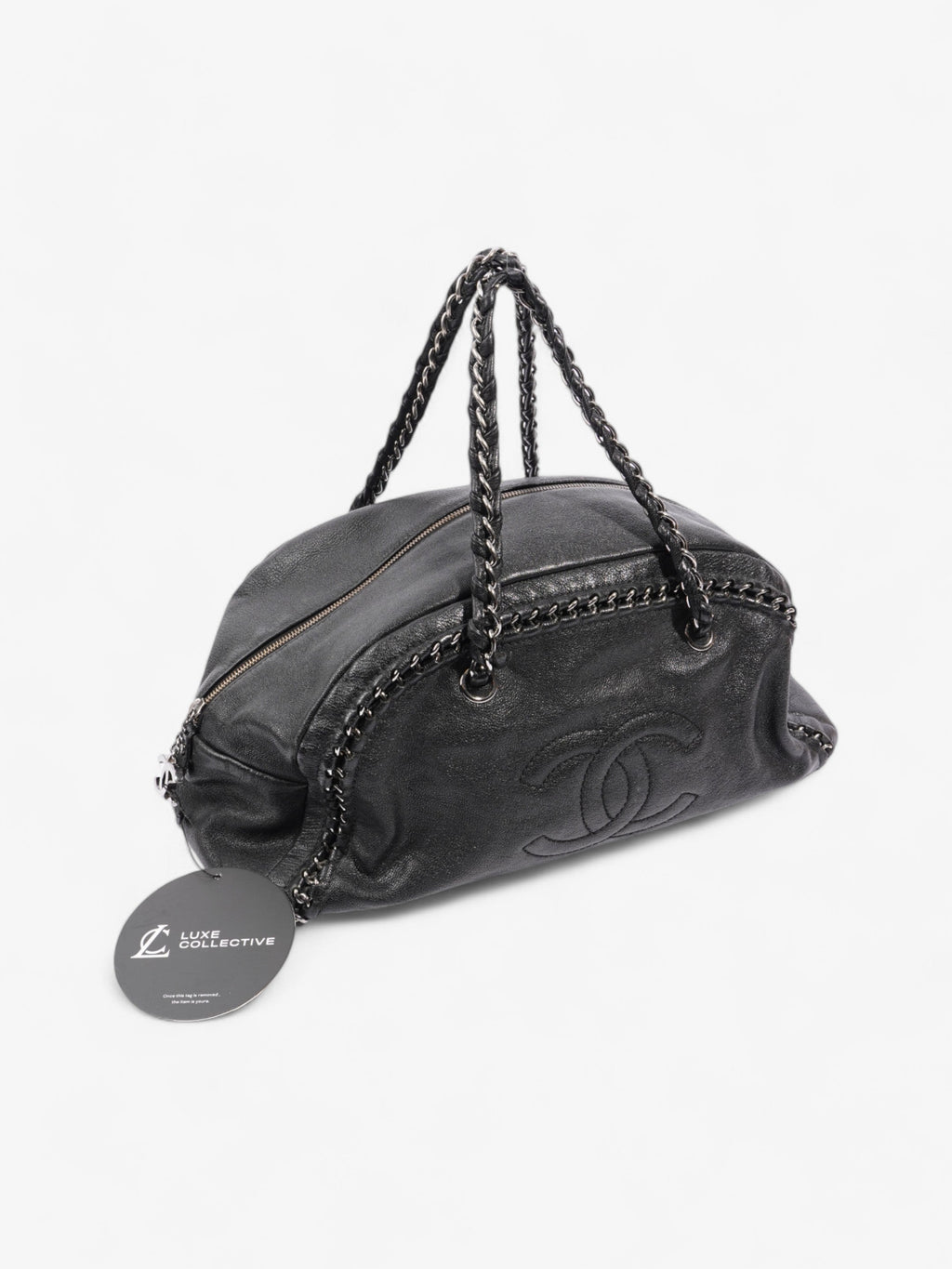Chanel Luxe Ligne Bowling Bag Black Goatskin Leather Large