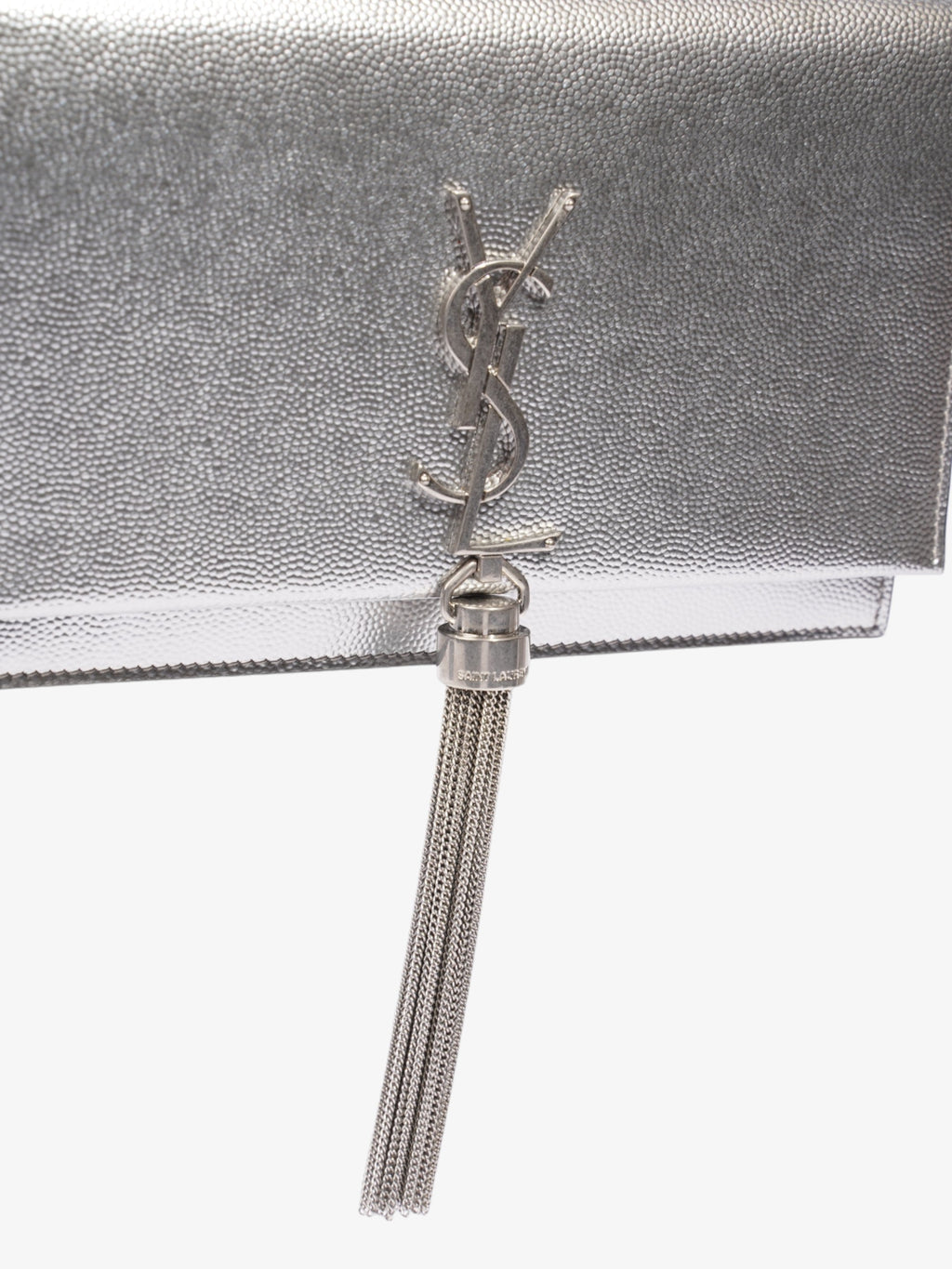 Saint Laurent Kate Monogram Tassel Silver Leather