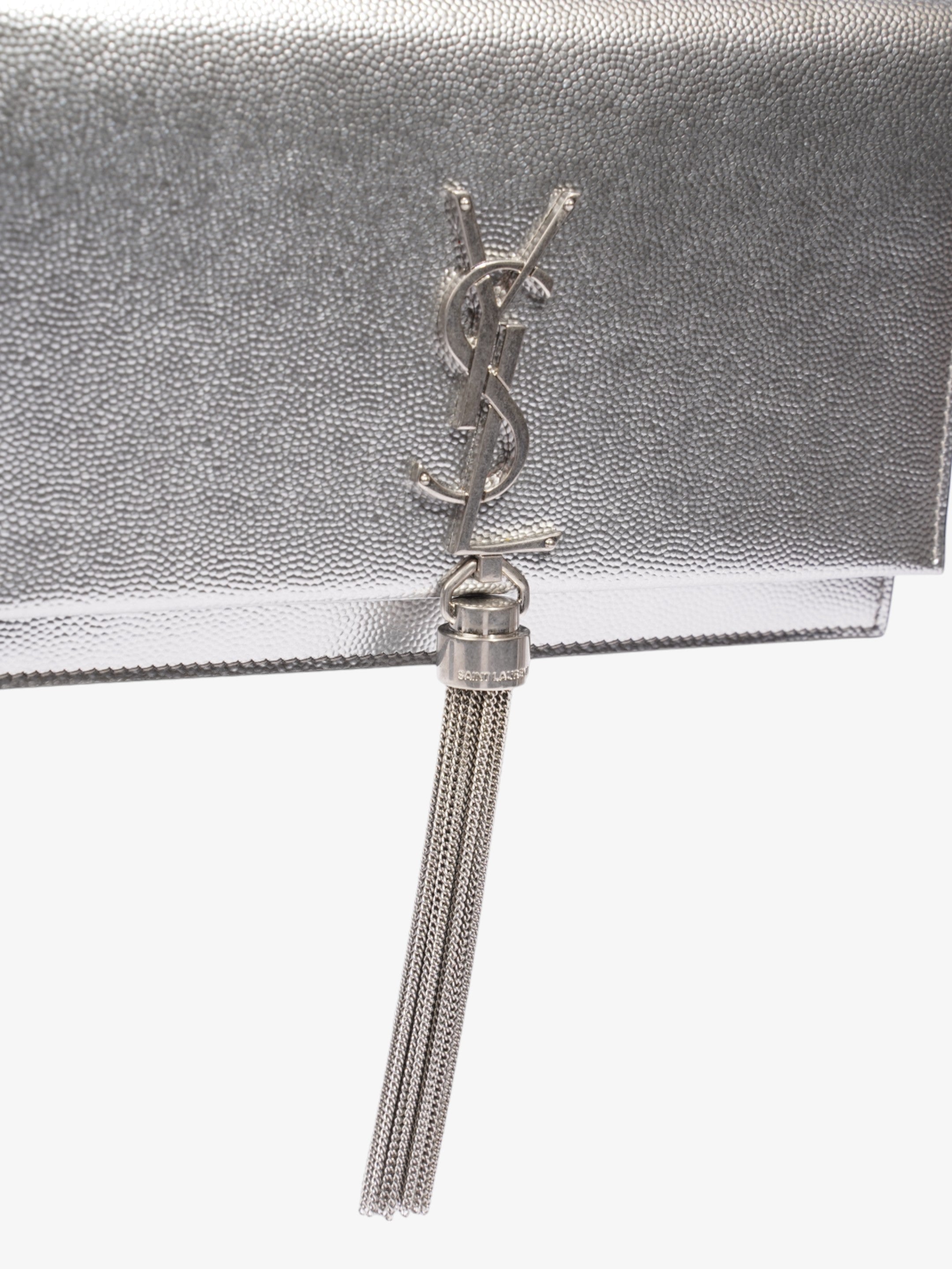 Saint Laurent Kate Monogram Tassel Silver Leather