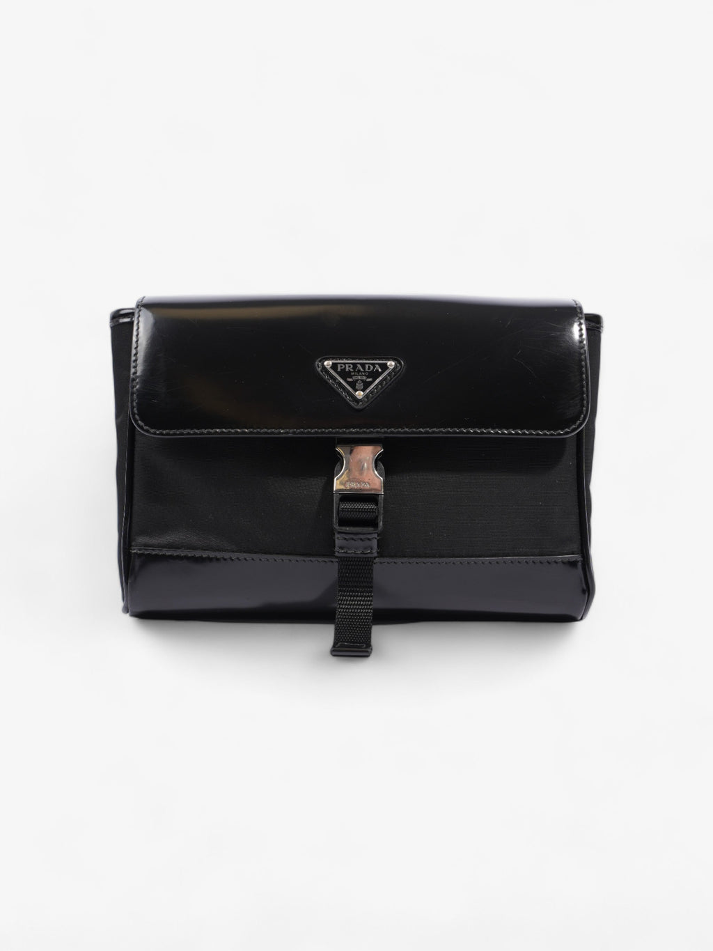Prada Buckle-Flap Branded Messenger Black Re Nylon