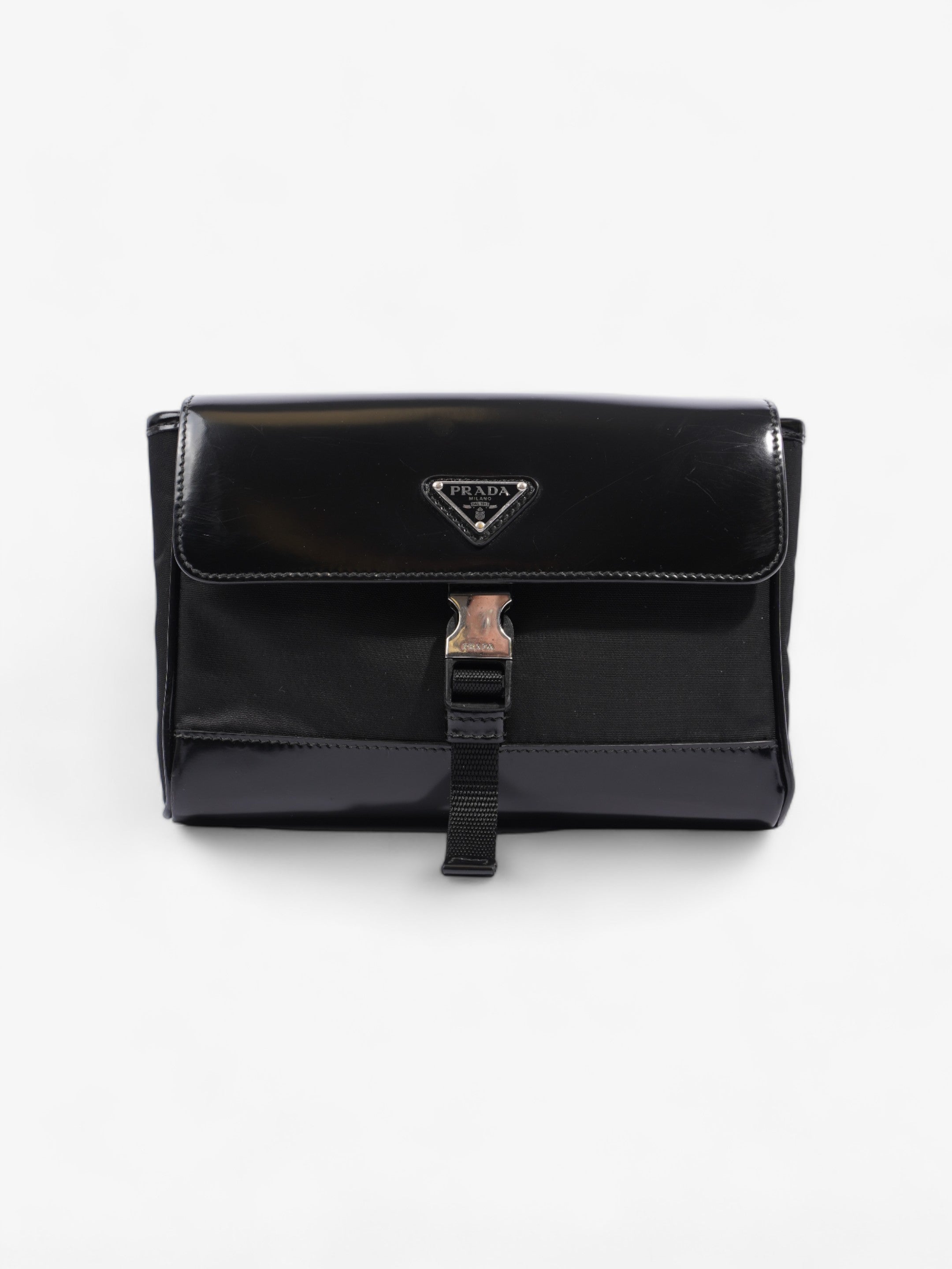 Prada Buckle-Flap Branded Messenger Black Re Nylon